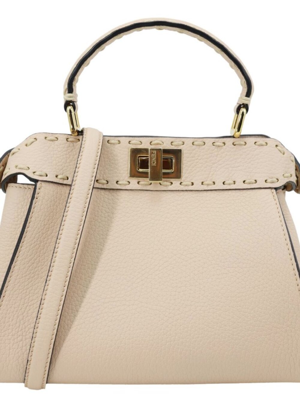 Fendi Peekaboo Selleria Mini Cuoio Romano Leather Satchel Bag Beige